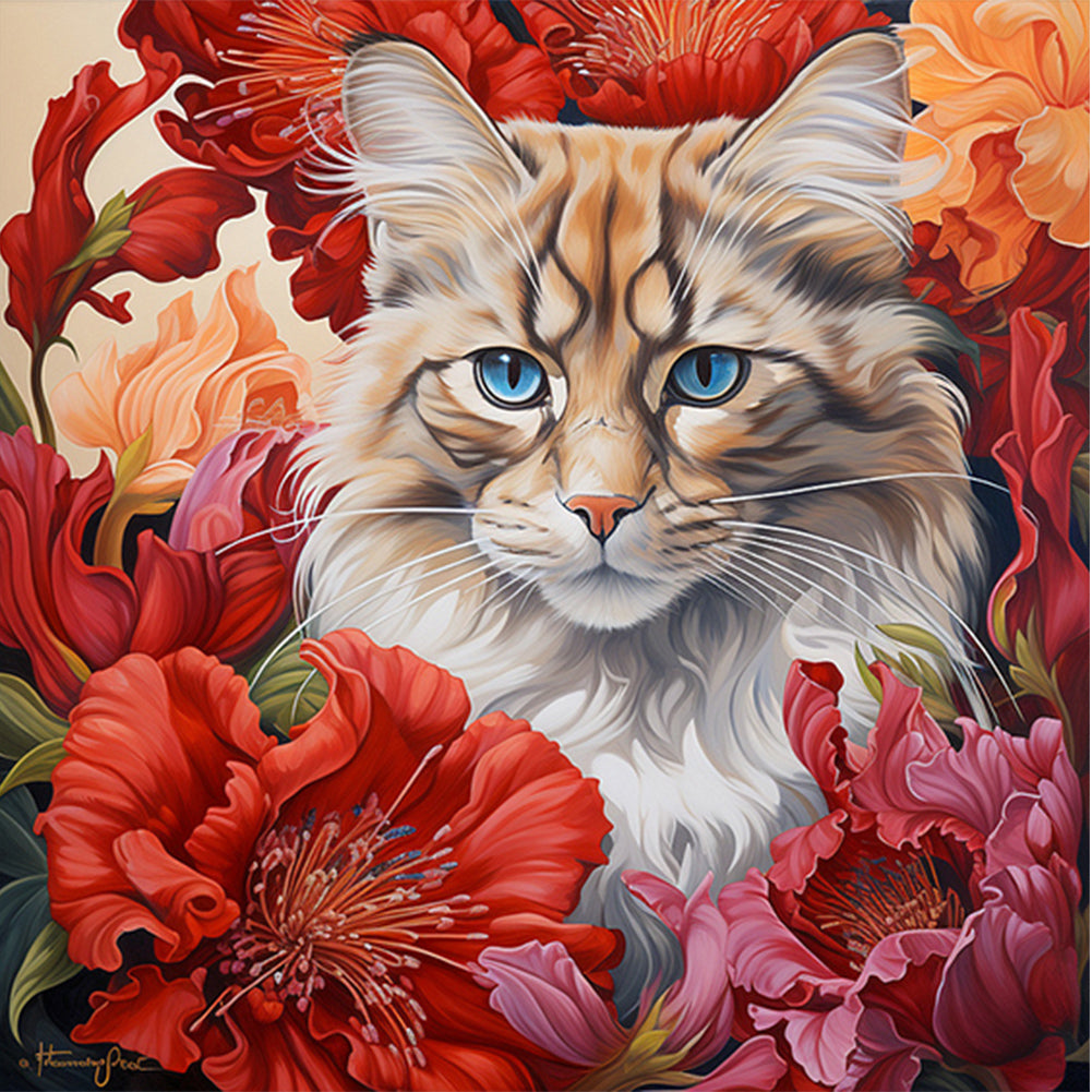 Flowers And Cats - Full Round Drill Diamond Painting 40*40CM