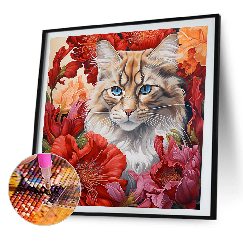 Flowers And Cats - Full Round Drill Diamond Painting 40*40CM