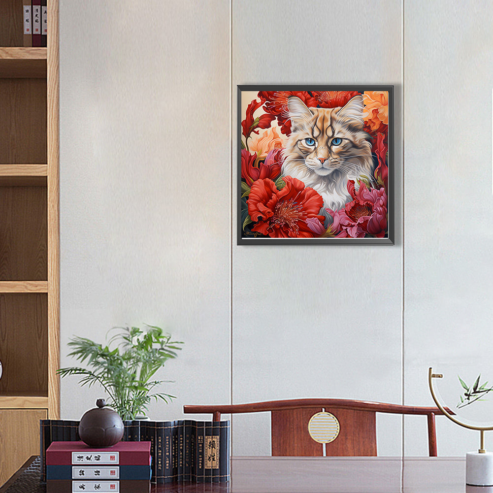 Flowers And Cats - Full Round Drill Diamond Painting 40*40CM