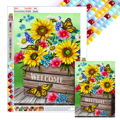 Butterfly Flower Sunflower - Full Square Drill Diamond Painting 30*40CM