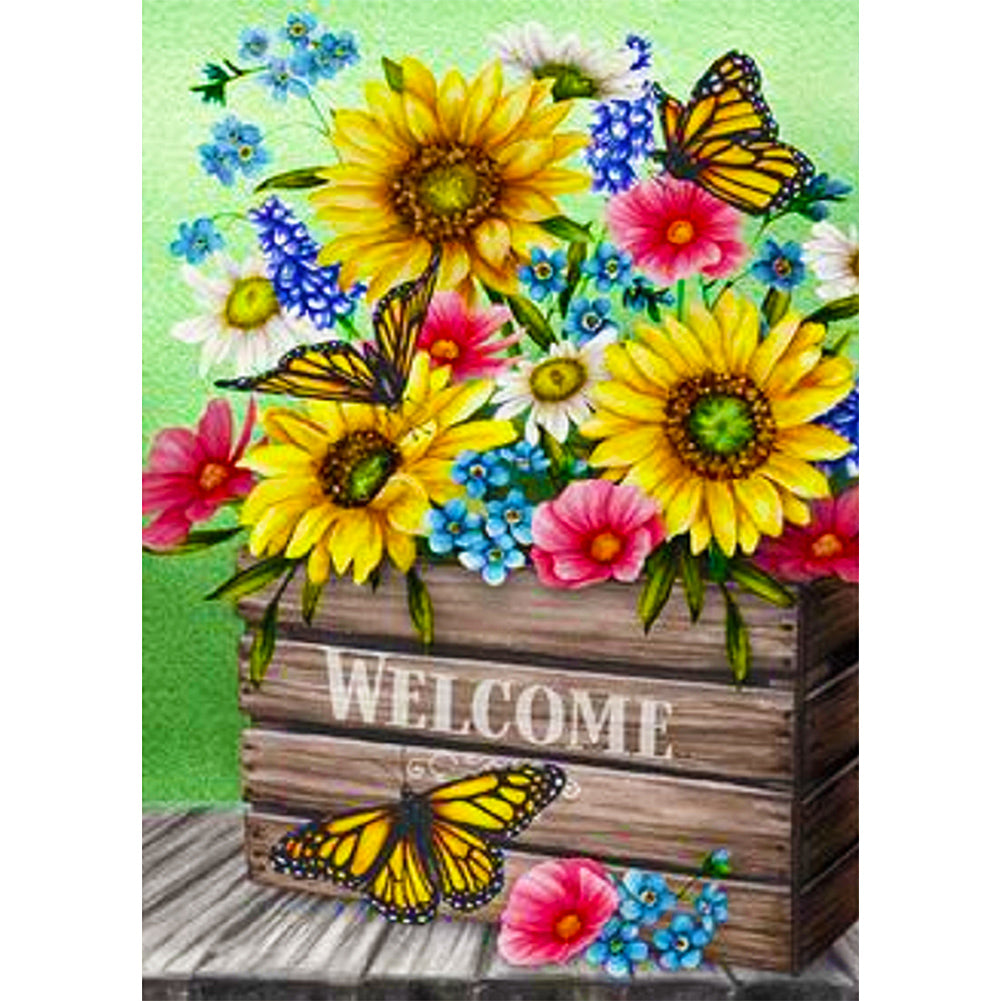 Butterfly Flower Sunflower - Full Square Drill Diamond Painting 30*40CM