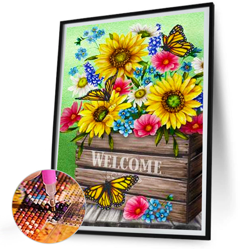 Butterfly Flower Sunflower - Full Square Drill Diamond Painting 30*40CM