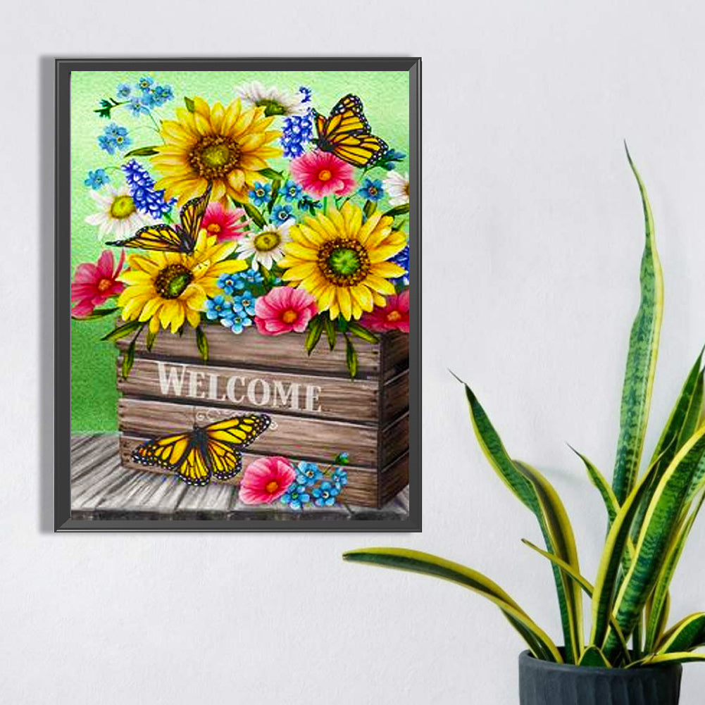 Butterfly Flower Sunflower - Full Square Drill Diamond Painting 30*40CM