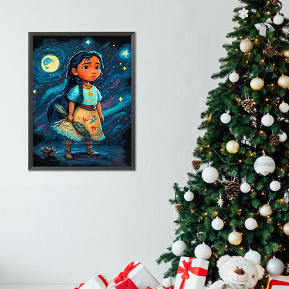 Little Girl Under The Starry Sky - Full Round Drill Diamond Painting 30*40CM