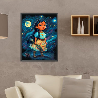 Little Girl Under The Starry Sky - Full Round Drill Diamond Painting 30*40CM
