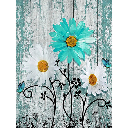 Flowers On Wooden Board Background - Full Round Drill Diamond Painting 30*40CM