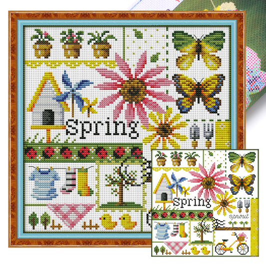 Four Seasons Of Spring - 16CT Stamped Cross Stitch 23*23CM(Joy Sunday)