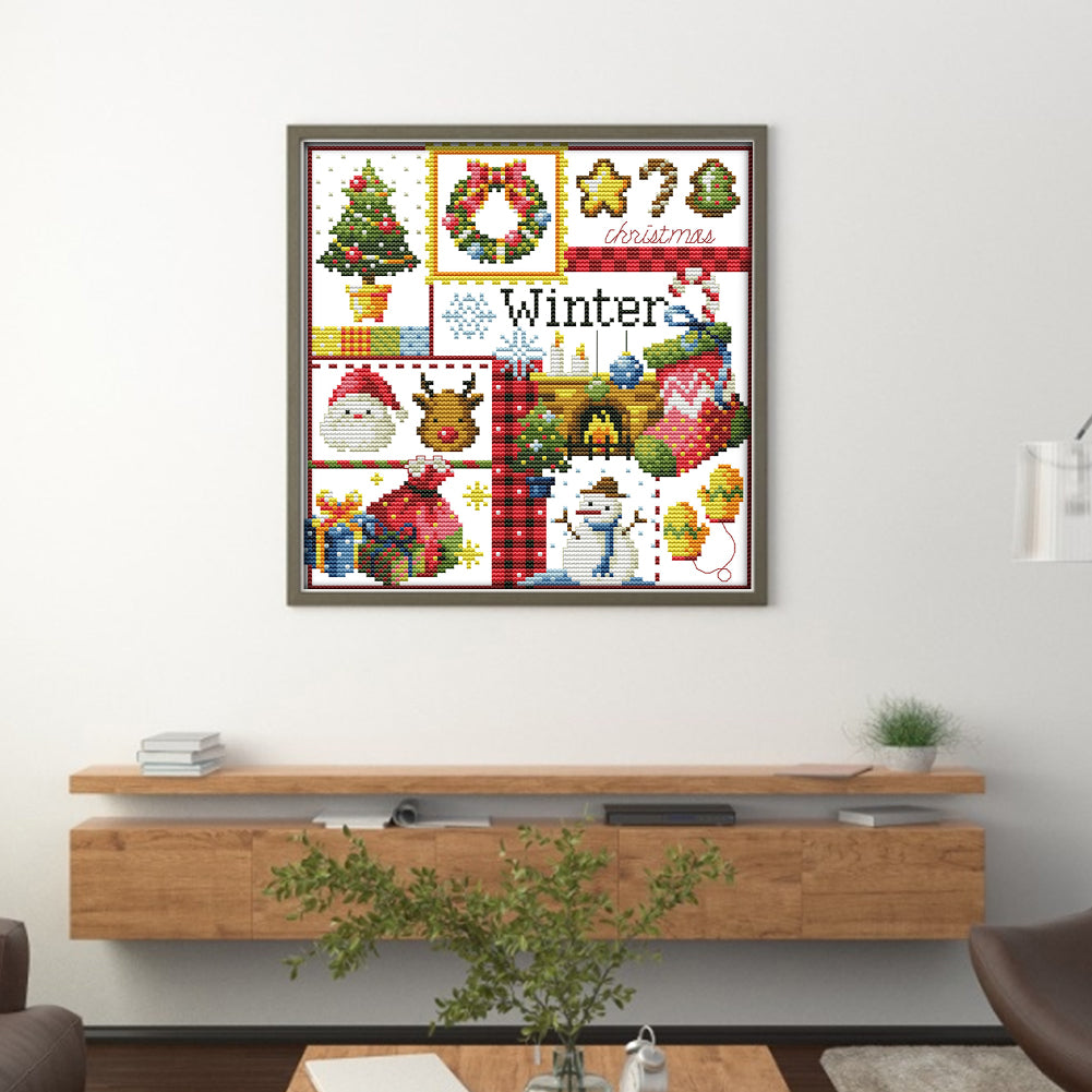 Four Seasons Winter - 16CT Stamped Cross Stitch 24*24CM(Joy Sunday)