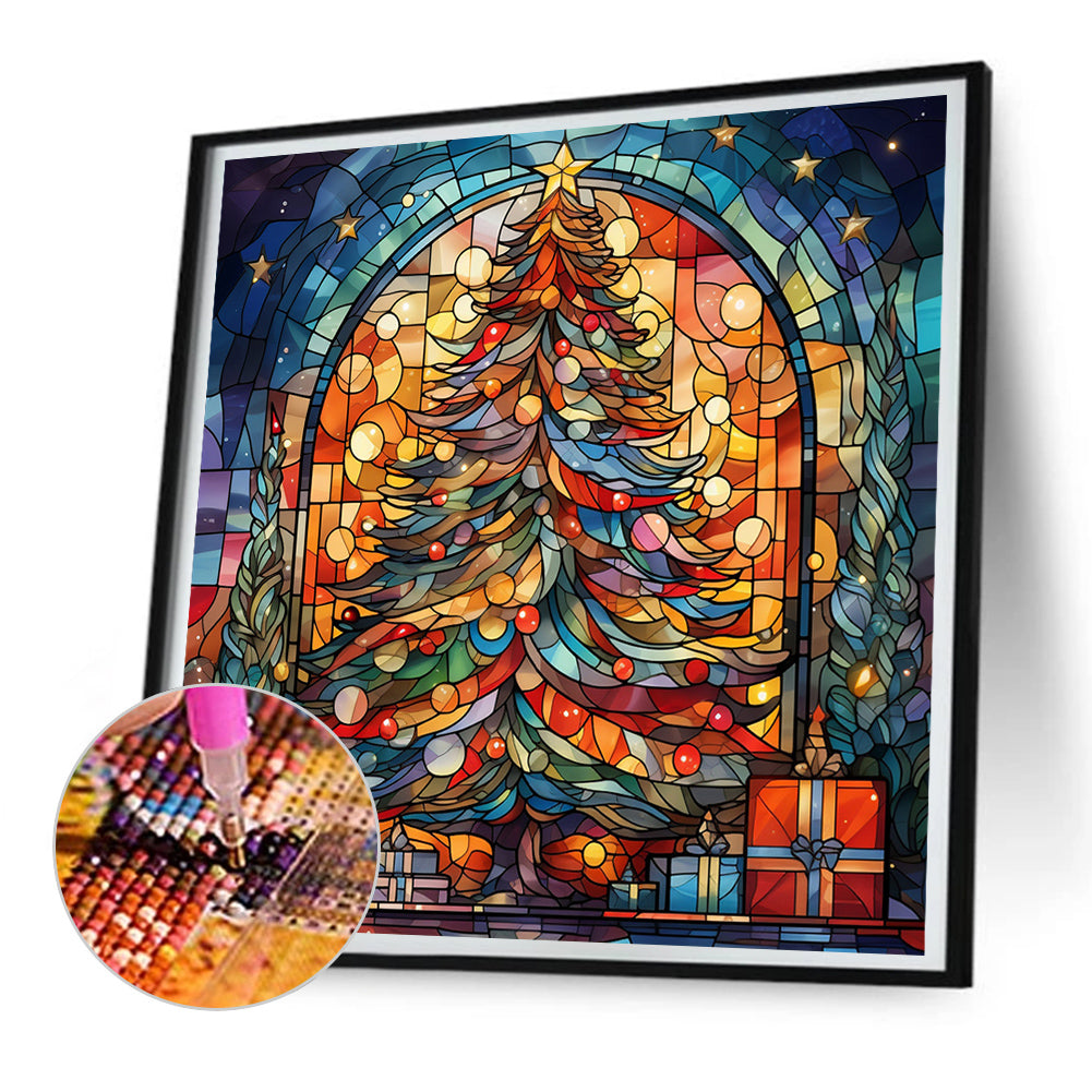 Christmas Tree Glass Painting - Full Round Drill Diamond Painting 30*30CM