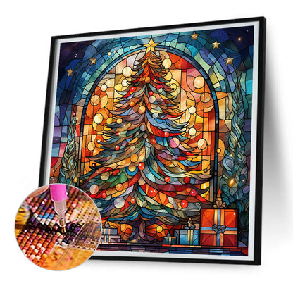 Christmas Tree Glass Painting - Full Round Drill Diamond Painting 30*30CM