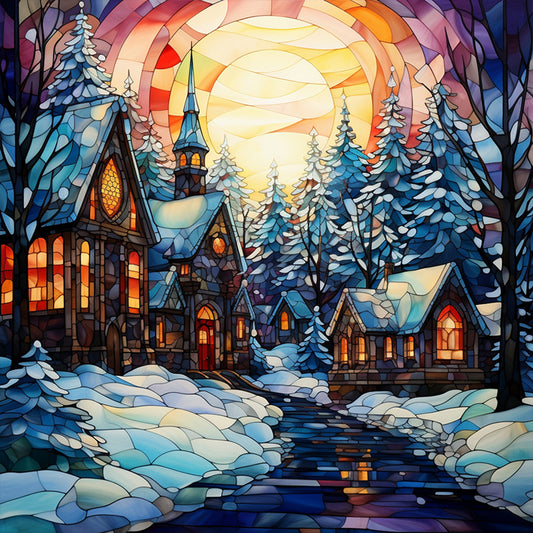 Christmas House Glass Painting - Full Round Drill Diamond Painting 30*30CM