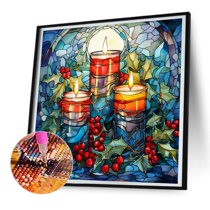 Christmas Candle Glass Painting - Full Round Drill Diamond Painting 30*30CM