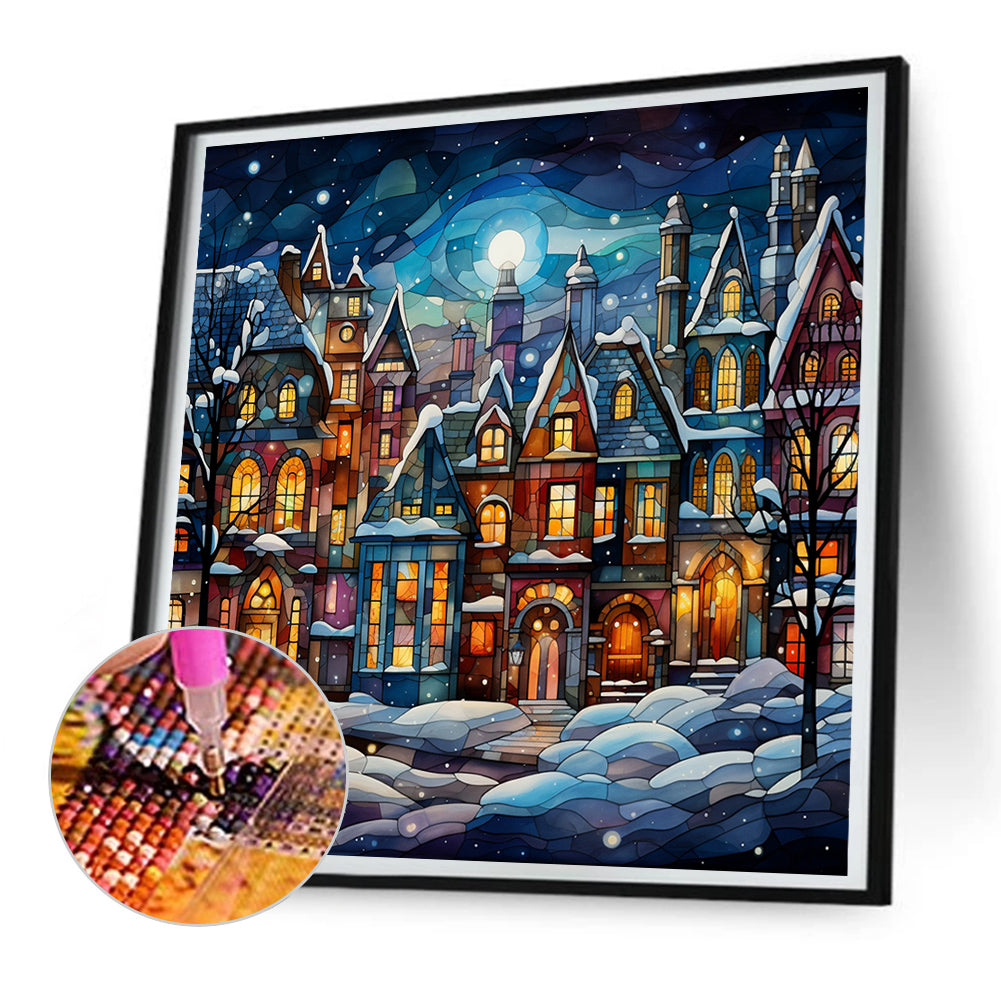 Christmas Street Glass Painting - Full Round Drill Diamond Painting 30*30CM