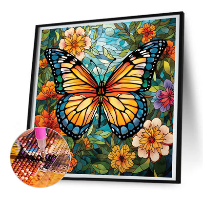 Garden Butterfly Glass Painting - Full Round Drill Diamond Painting 30*30CM