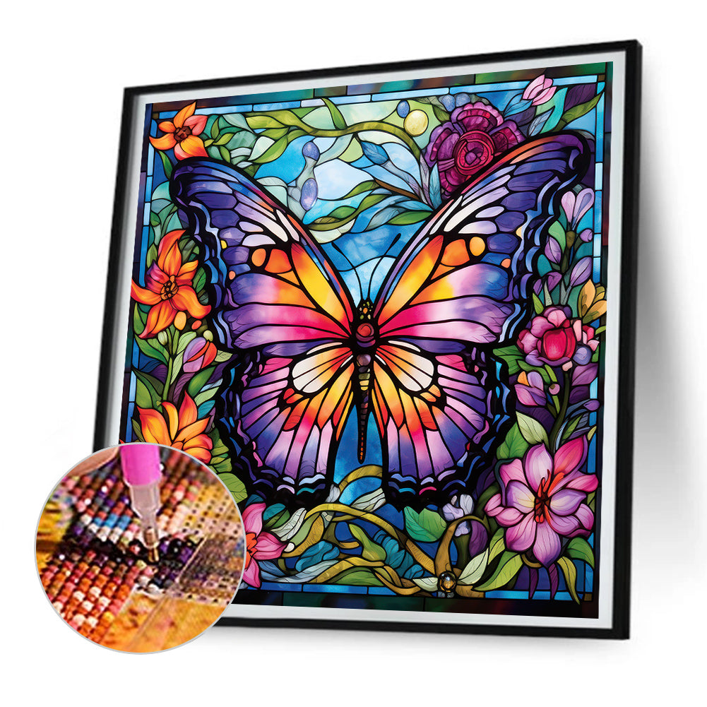 Garden Butterfly Glass Painting - Full Round Drill Diamond Painting 30*30CM