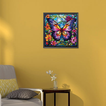 Garden Butterfly Glass Painting - Full Round Drill Diamond Painting 30*30CM