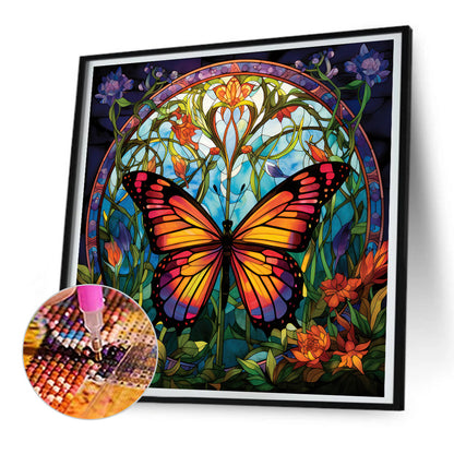 Garden Butterfly Glass Painting - Full Round Drill Diamond Painting 30*30CM