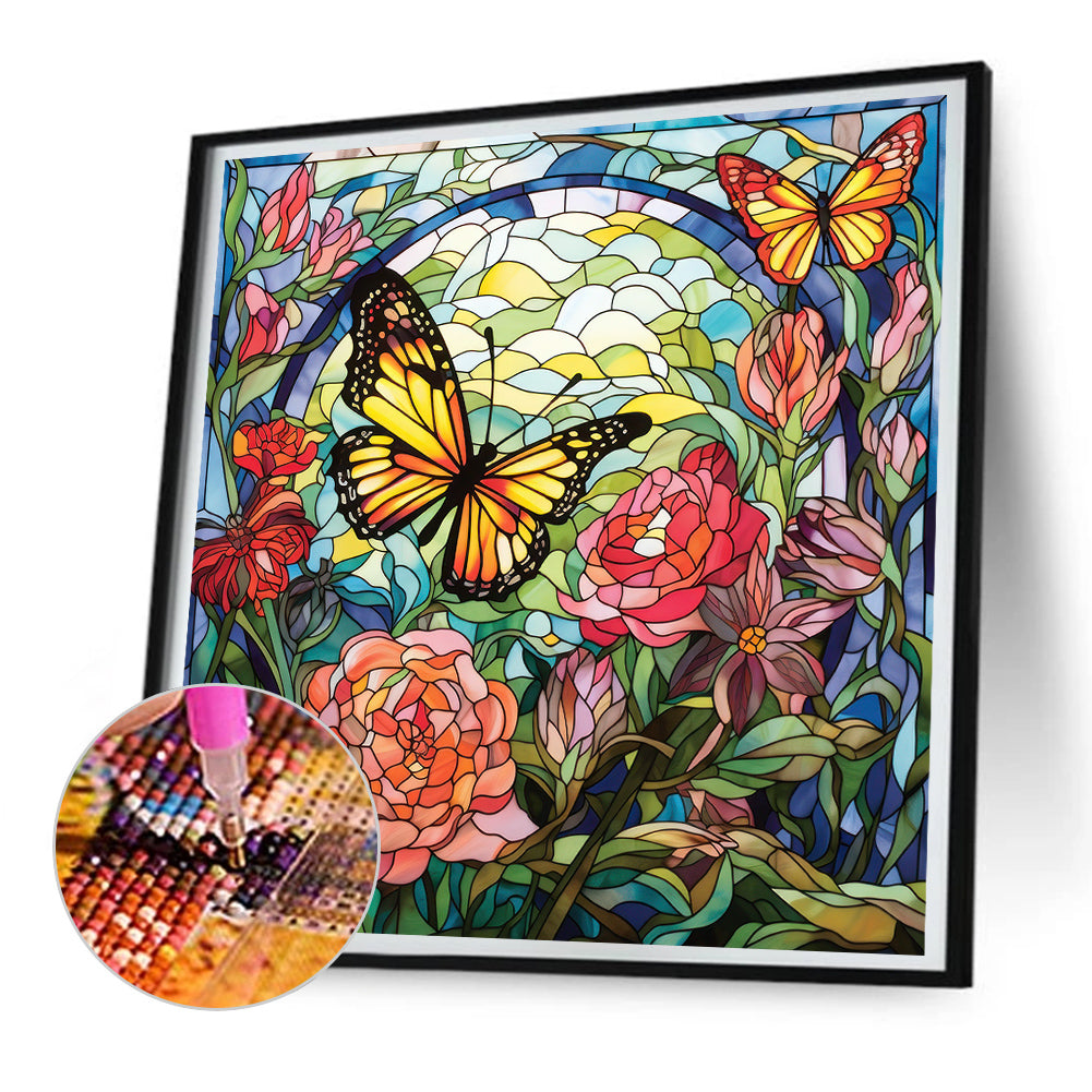 Garden Butterfly Glass Painting - Full Round Drill Diamond Painting 30*30CM