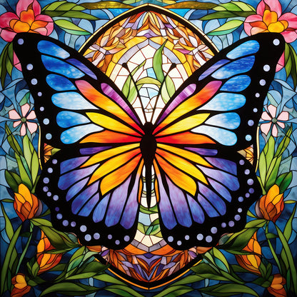 Garden Butterfly Glass Painting - Full Round Drill Diamond Painting 30*30CM