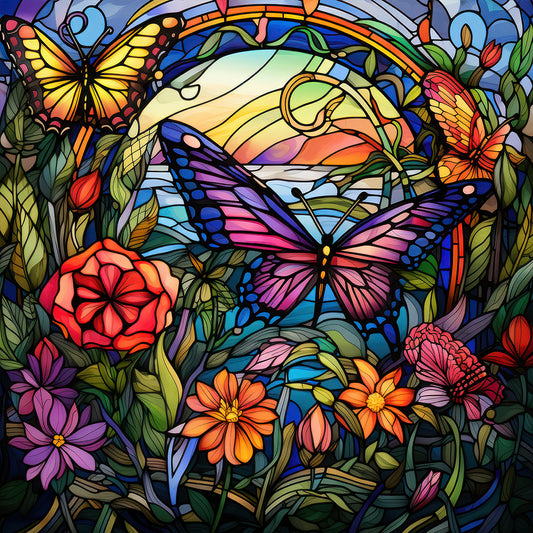 Garden Butterfly Glass Painting - Full Round Drill Diamond Painting 30*30CM