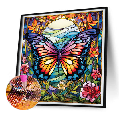 Garden Butterfly Glass Painting - Full Round Drill Diamond Painting 30*30CM