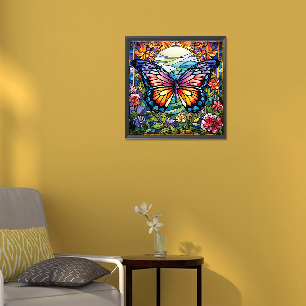 Garden Butterfly Glass Painting - Full Round Drill Diamond Painting 30*30CM