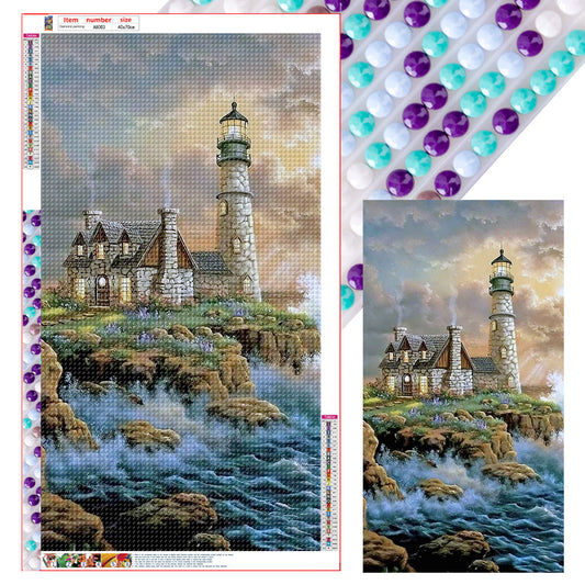 Seaside Lighthouse - Full Round Drill Diamond Painting 40*70CM