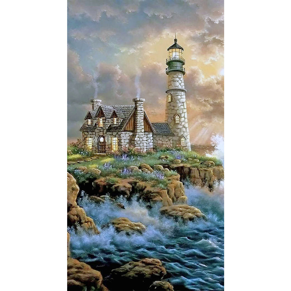 Seaside Lighthouse - Full Round Drill Diamond Painting 40*70CM