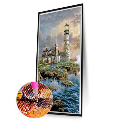 Seaside Lighthouse - Full Round Drill Diamond Painting 40*70CM