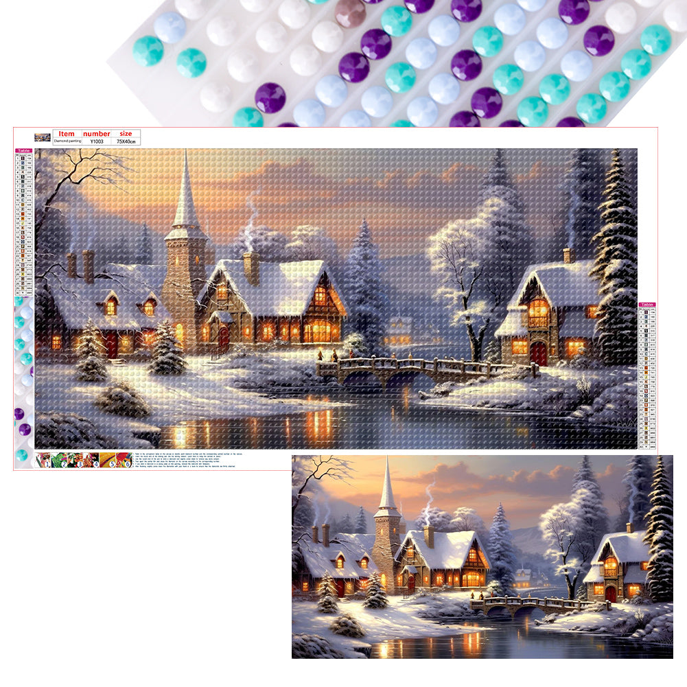 Snow Village - Full Round Drill Diamond Painting 75*40CM