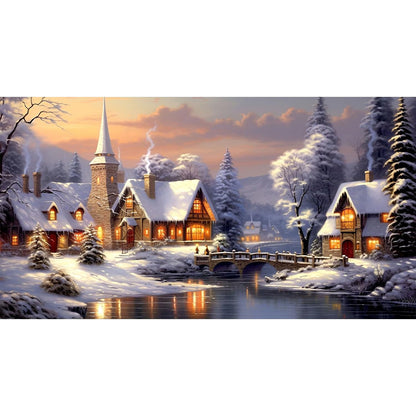 Snow Village - Full Round Drill Diamond Painting 75*40CM