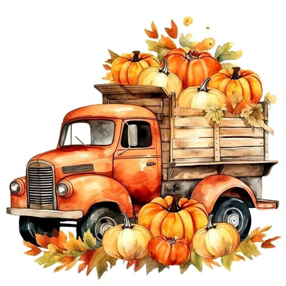 Thanksgiving Fall Pumpkin Cart - Full Round Drill Diamond Painting 30*30CM