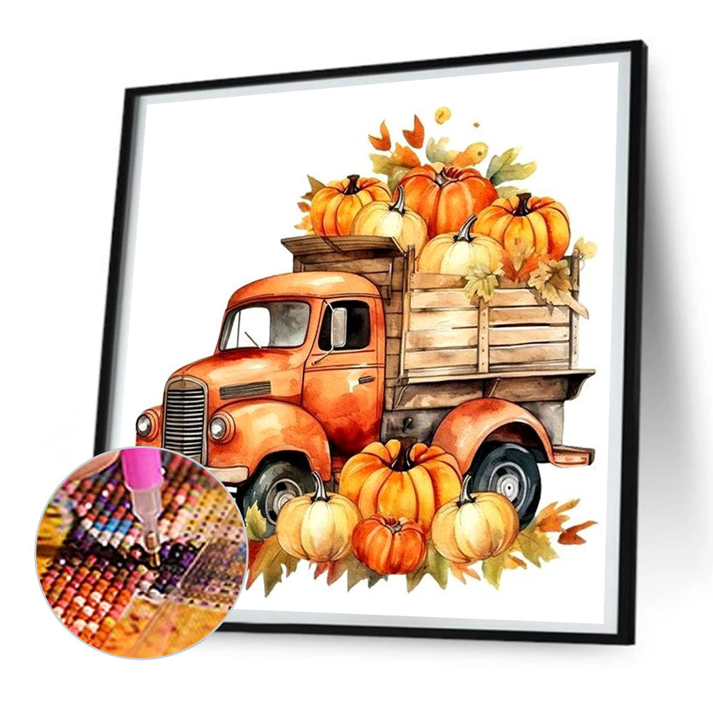 Thanksgiving Fall Pumpkin Cart - Full Round Drill Diamond Painting 30*30CM