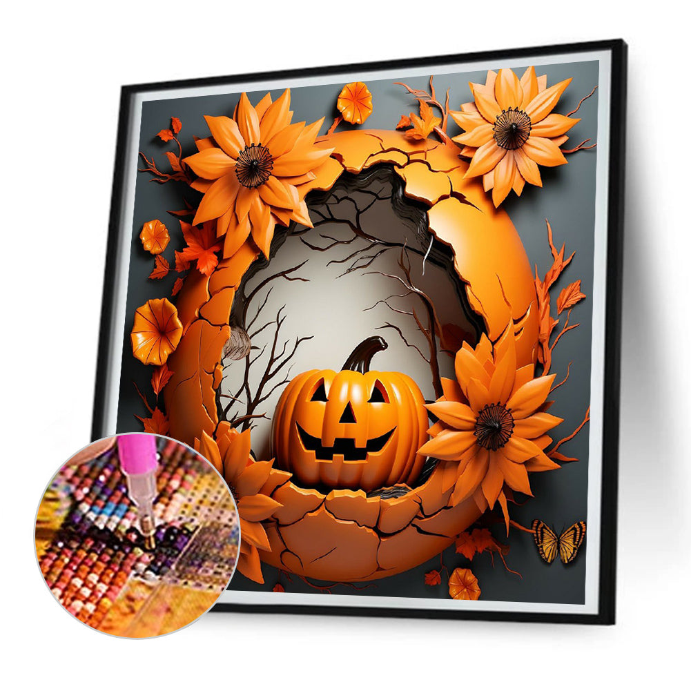 Halloween Scary Pumpkin - Full Round Drill Diamond Painting 30*30CM