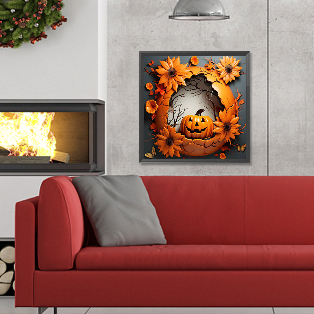 Halloween Scary Pumpkin - Full Round Drill Diamond Painting 30*30CM