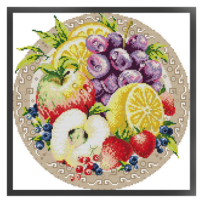 Fruit Disc-Apple - 14CT Stamped Cross Stitch 34*34CM(Joy Sunday)