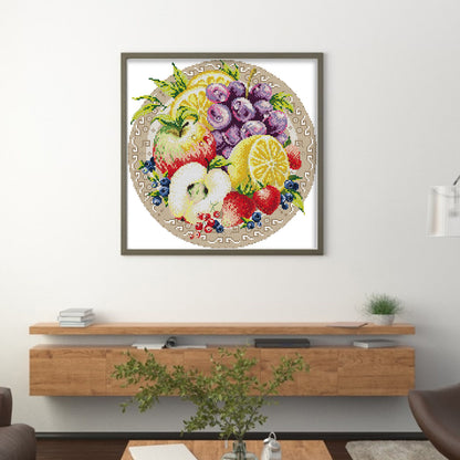 Fruit Disc-Apple - 14CT Stamped Cross Stitch 34*34CM(Joy Sunday)