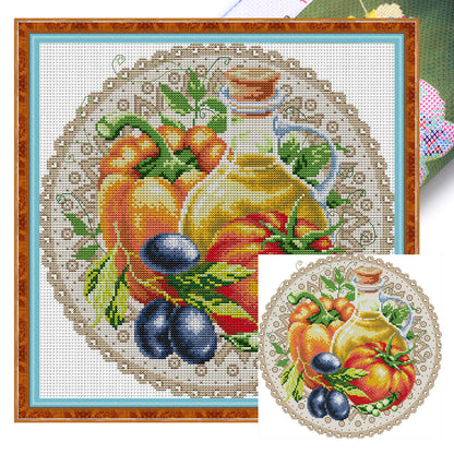 Fruit Disc - Tomatoes - 14CT Stamped Cross Stitch 34*34CM(Joy Sunday)