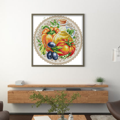 Fruit Disc - Tomatoes - 14CT Stamped Cross Stitch 34*34CM(Joy Sunday)