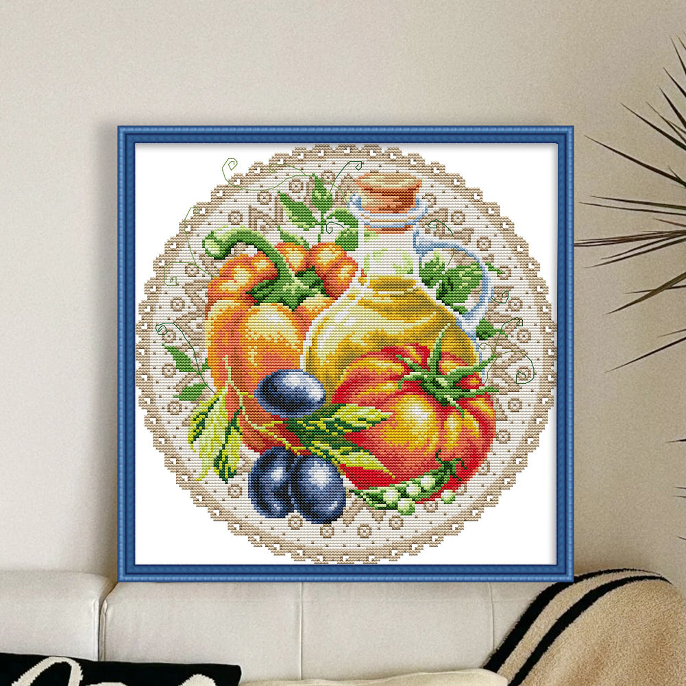 Fruit Disc - Tomatoes - 14CT Stamped Cross Stitch 34*34CM(Joy Sunday)