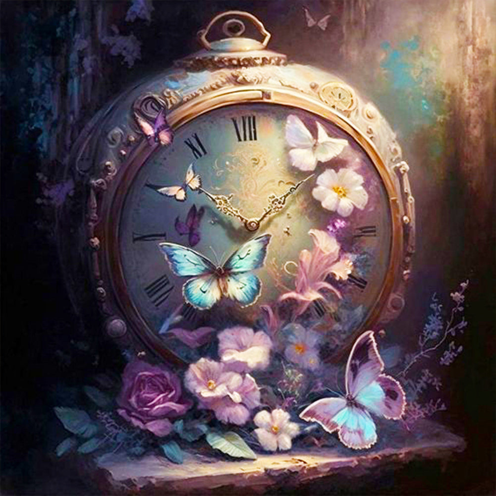 Butterfly Clock - Full Round Drill Diamond Painting 30*30CM