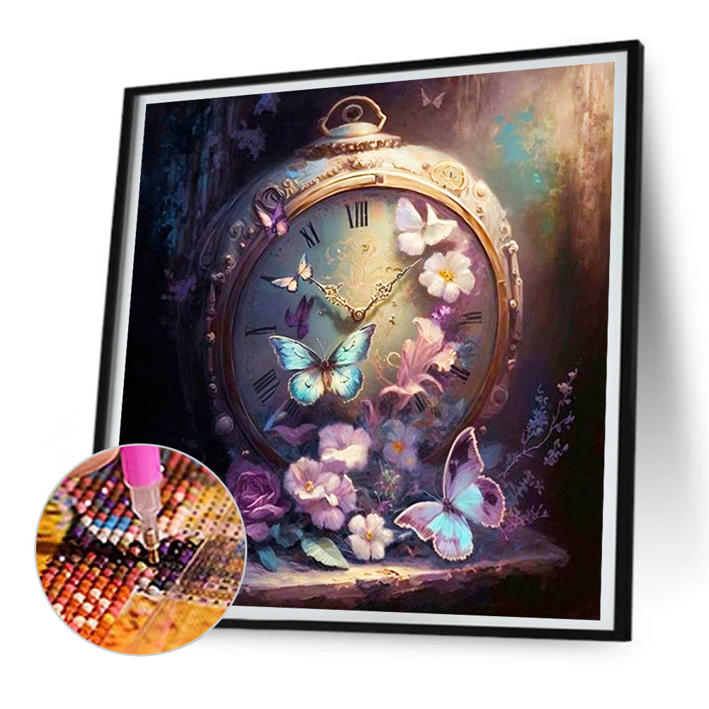 Butterfly Clock - Full Round Drill Diamond Painting 30*30CM