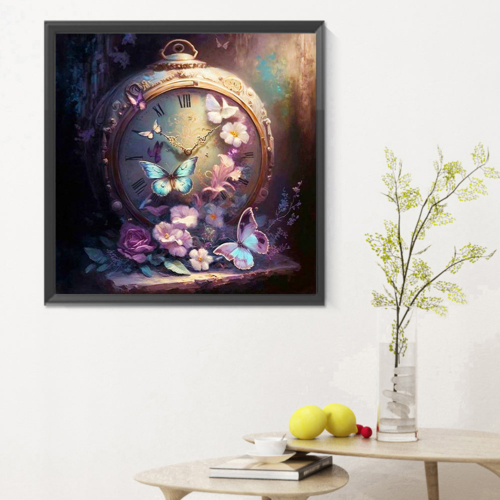 Butterfly Clock - Full Round Drill Diamond Painting 30*30CM