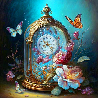 Butterfly Clock - Full Round Drill Diamond Painting 30*30CM