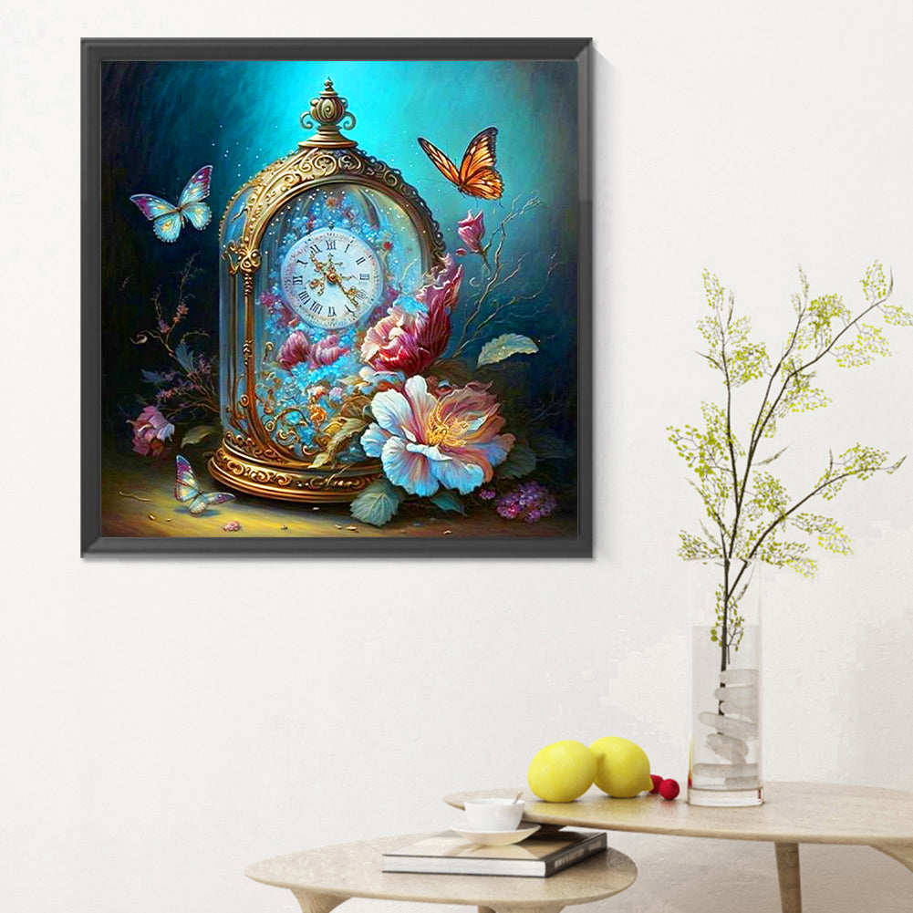 Butterfly Clock - Full Round Drill Diamond Painting 30*30CM