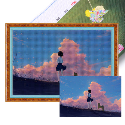 Dusk Girl And Puppy - 11CT Stamped Cross Stitch 70*50CM