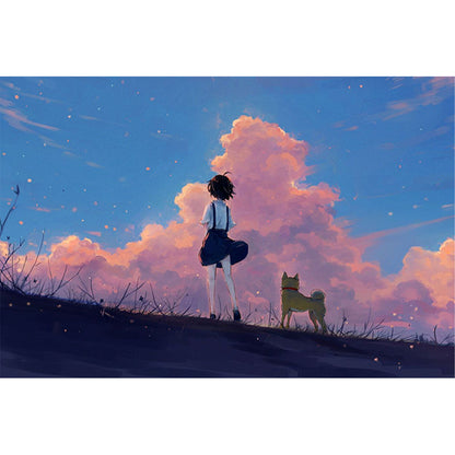 Dusk Girl And Puppy - 11CT Stamped Cross Stitch 70*50CM