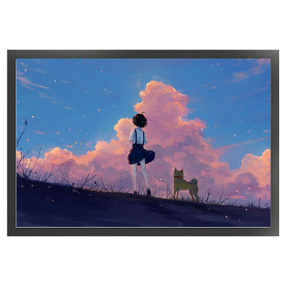 Dusk Girl And Puppy - 11CT Stamped Cross Stitch 70*50CM