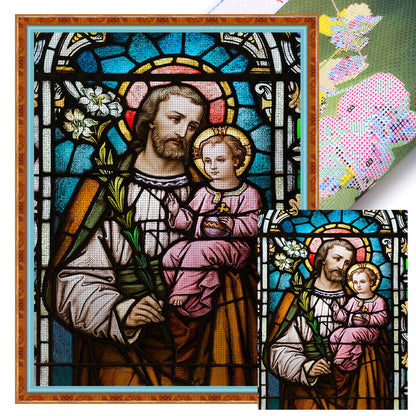 Glass Painting - Priest And Child - 14CT Stamped Cross Stitch 50*65CM