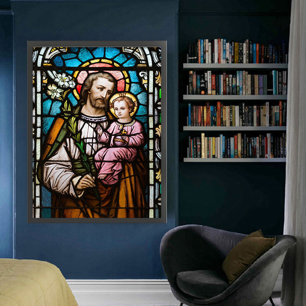 Glass Painting - Priest And Child - 14CT Stamped Cross Stitch 50*65CM